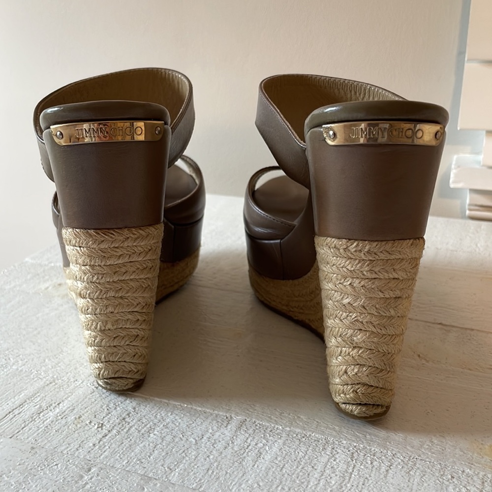 Jimmy Choo Vachette Leather Pebble Wedge Sandals Size 38 - Picture 5 of 15